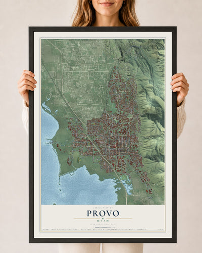Map of Provo, Utah, 24 x 36 inch print in a black wood frame