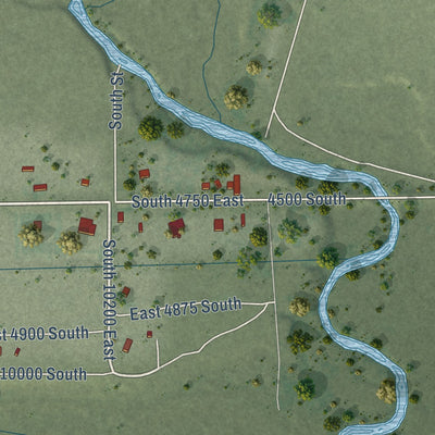 Close-up of the map of Randlett, Utah print showing street and building detail