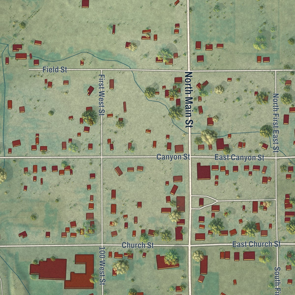 Close-up of the map of Randolph, Utah print showing street and building detail