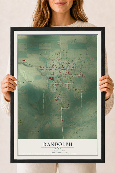 Map of Randolph, Utah, 18 x 24 inch print in a black wood frame
