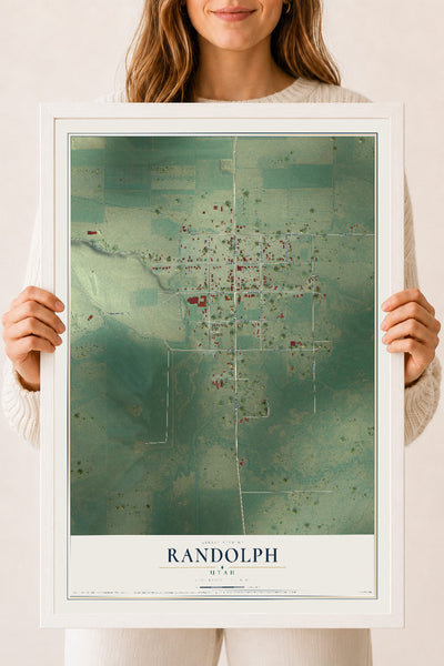 Map of Randolph, Utah, 18 x 24 inch print in a white wood frame