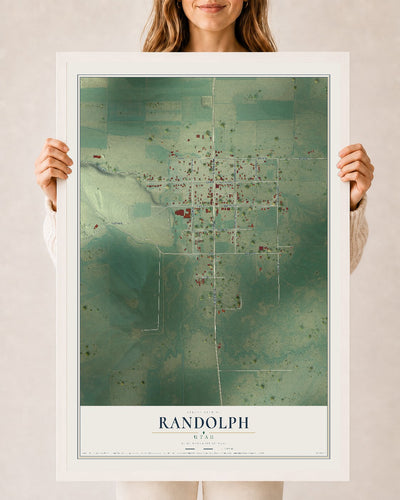 Map of Randolph, Utah, 24 x 36 inch print in a white wood frame
