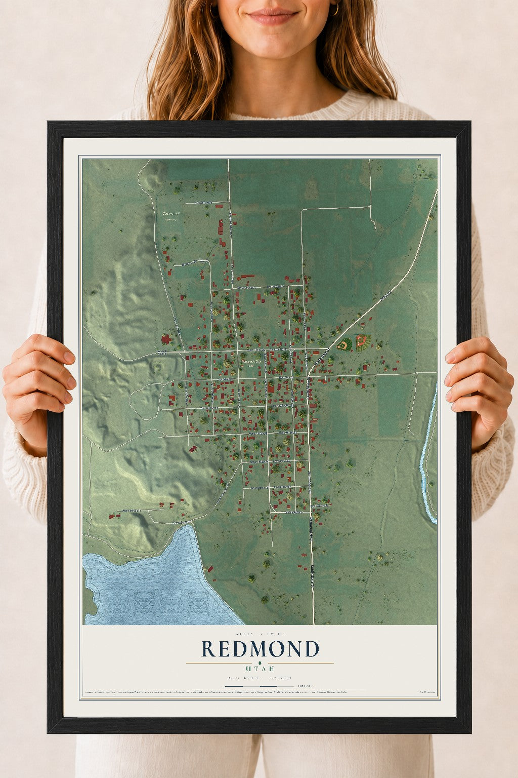 Map of Redmond, Utah, 18 x 24 inch print in a black wood frame