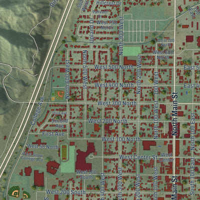 Close-up of the map of Richfield, Utah print showing street and building detail