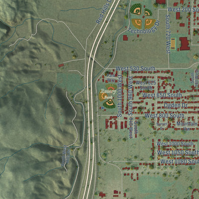 Second close-up of the map of Richfield, Utah print showing more streets and buildings