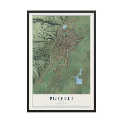 Map of Richfield, Utah, 12 x 18 inch print in a black wood frame