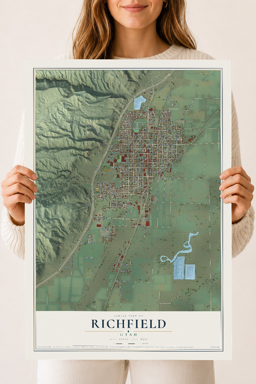 Map of Richfield, Utah, 18 x 24 inch unframed archival matte print