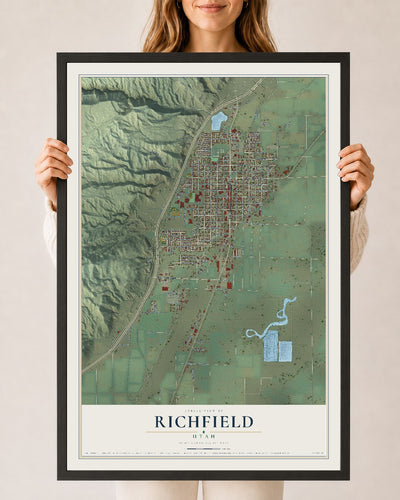 Map of Richfield, Utah, 24 x 36 inch print in a black wood frame