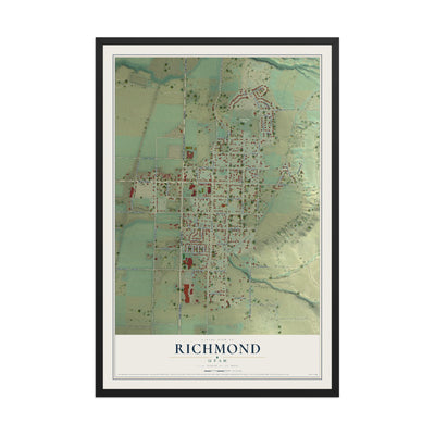 Map of Richmond, Utah, 12 x 18 inch print in a black wood frame