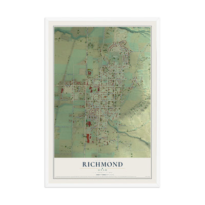 Map of Richmond, Utah, 12 x 18 inch print in a white wood frame