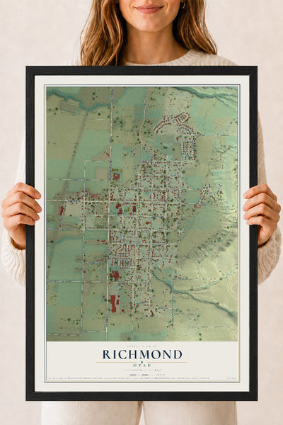 Map of Richmond, Utah, 18 x 24 inch print in a black wood frame