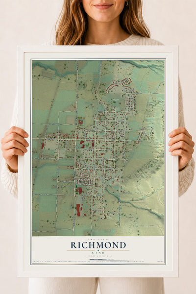 Map of Richmond, Utah, 18 x 24 inch print in a white wood frame