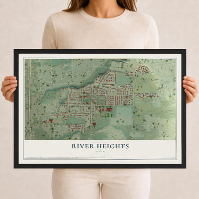 Map of River Heights, Utah, 12 x 18 inch print in a black wood frame