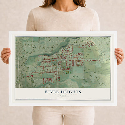 Map of River Heights, Utah, 12 x 18 inch print in a white wood frame