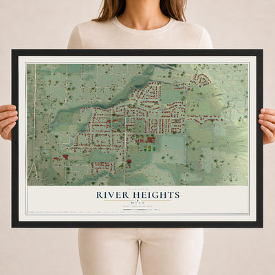 Map of River Heights, Utah, 18 x 24 inch print in a black wood frame