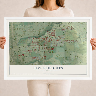 Map of River Heights, Utah, 18 x 24 inch print in a white wood frame