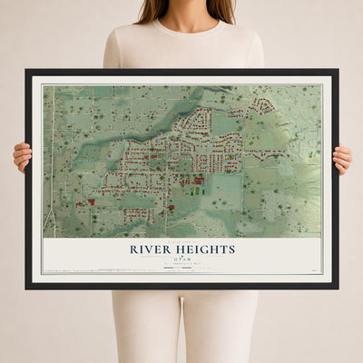 Map of River Heights, Utah, 24 x 36 inch print in a black wood frame