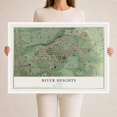 Map of River Heights, Utah, 24 x 36 inch print in a white wood frame