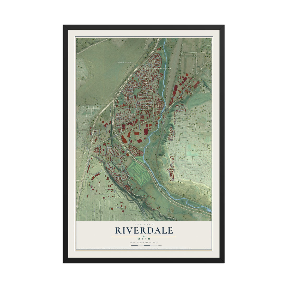 Map of Riverdale, Utah, 12 x 18 inch print in a black wood frame