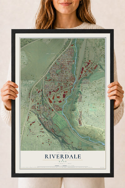 Map of Riverdale, Utah, 18 x 24 inch print in a black wood frame