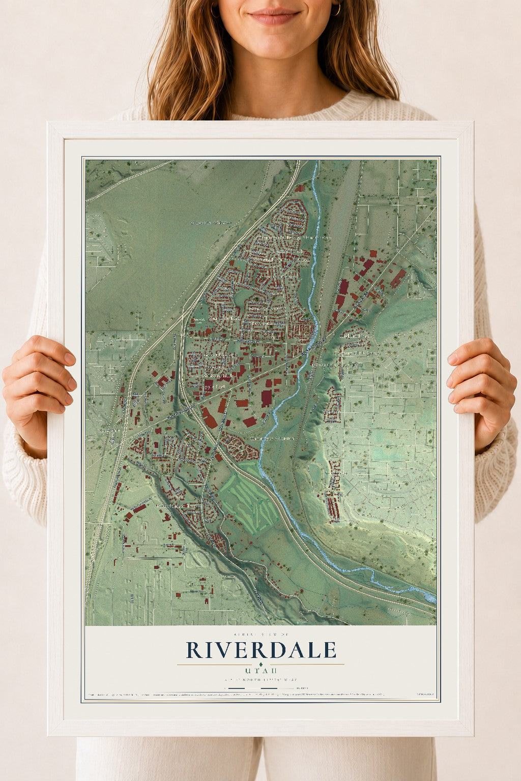 Map of Riverdale, Utah, 18 x 24 inch print in a white wood frame