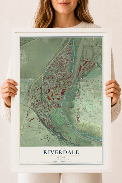 Map of Riverdale, Utah, 18 x 24 inch print in a white wood frame