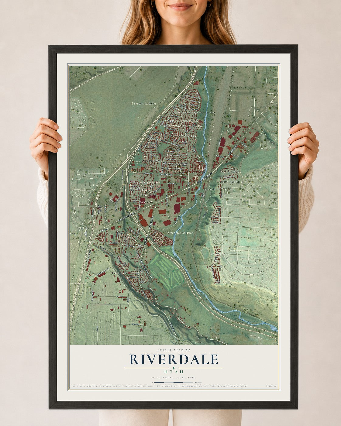 Map of Riverdale, Utah, 24 x 36 inch print in a black wood frame