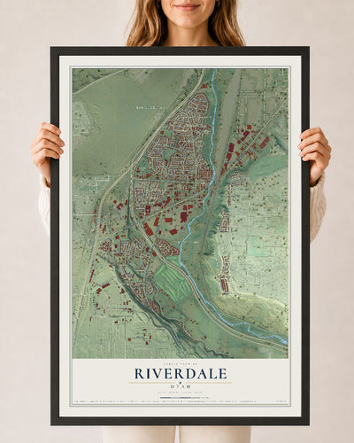Map of Riverdale, Utah, 24 x 36 inch print in a black wood frame