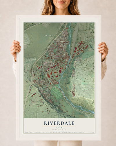 Map of Riverdale, Utah, 24 x 36 inch print in a white wood frame