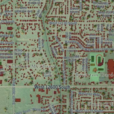 Second close-up of the map of Riverton, Utah print showing more streets and buildings