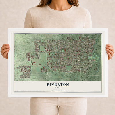Map of Riverton, Utah, 12 x 18 inch print in a white wood frame