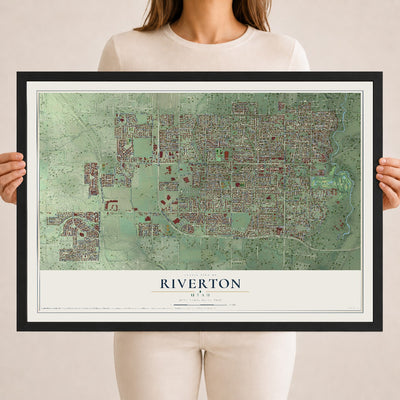 Map of Riverton, Utah, 18 x 24 inch print in a black wood frame