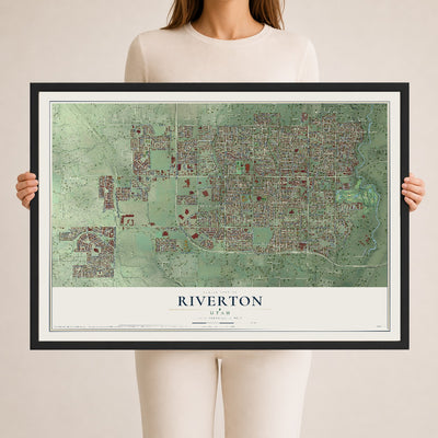 Map of Riverton, Utah, 24 x 36 inch print in a black wood frame