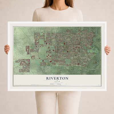 Map of Riverton, Utah, 24 x 36 inch print in a white wood frame