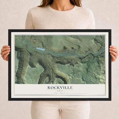 Map of Rockville, Utah, 12 x 18 inch print in a black wood frame