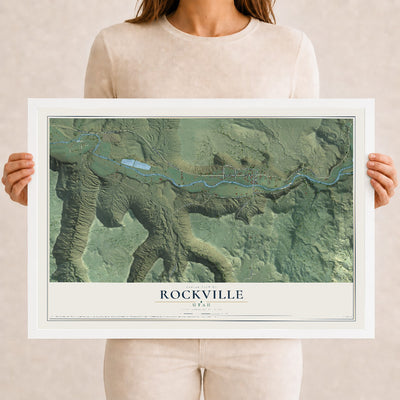 Map of Rockville, Utah, 12 x 18 inch print in a white wood frame