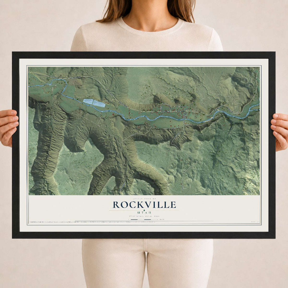 Map of Rockville, Utah, 18 x 24 inch print in a black wood frame