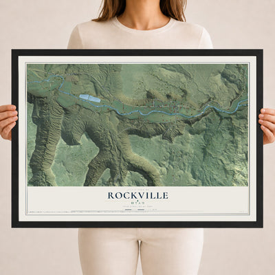Map of Rockville, Utah, 18 x 24 inch print in a black wood frame