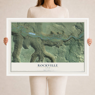 Map of Rockville, Utah, 24 x 36 inch print in a white wood frame