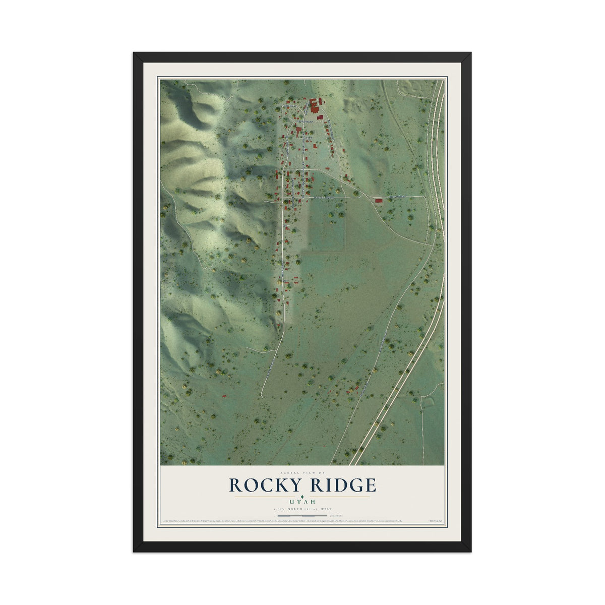 Map of Rocky Ridge, Utah, 12 x 18 inch print in a black wood frame