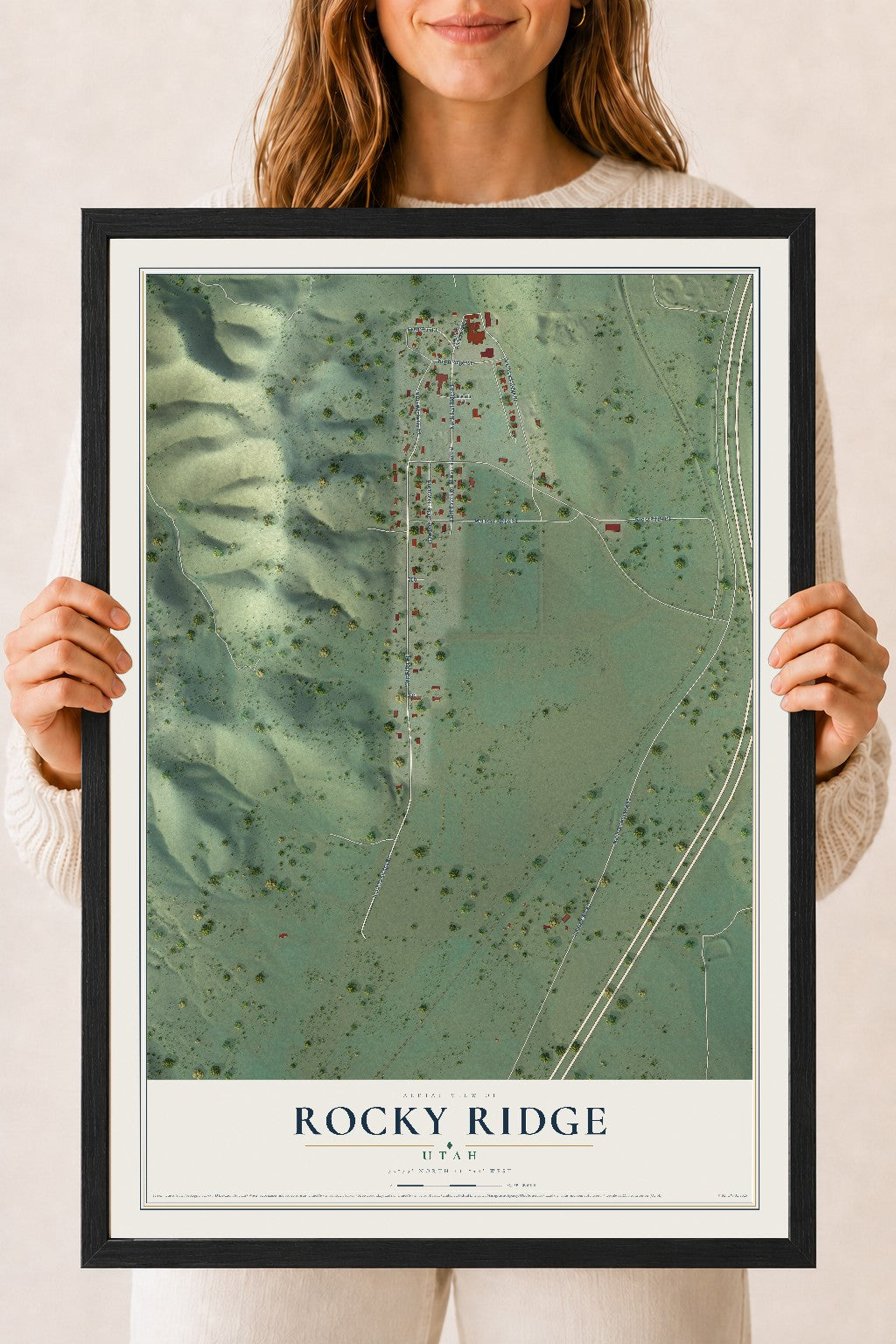 Map of Rocky Ridge, Utah, 18 x 24 inch print in a black wood frame