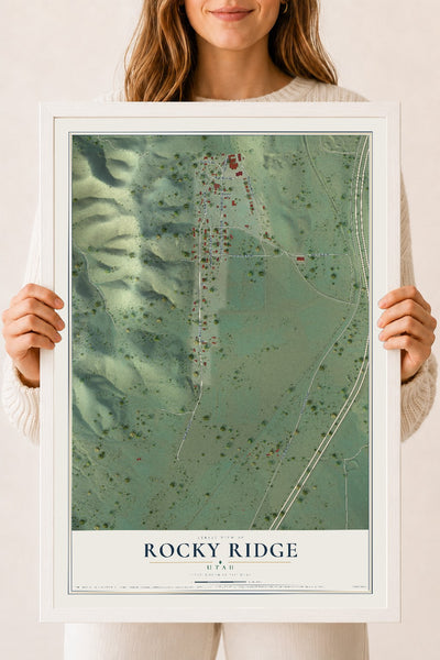 Map of Rocky Ridge, Utah, 18 x 24 inch print in a white wood frame