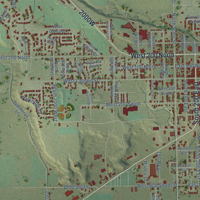 Close-up of the map of Roosevelt, Utah print showing street and building detail