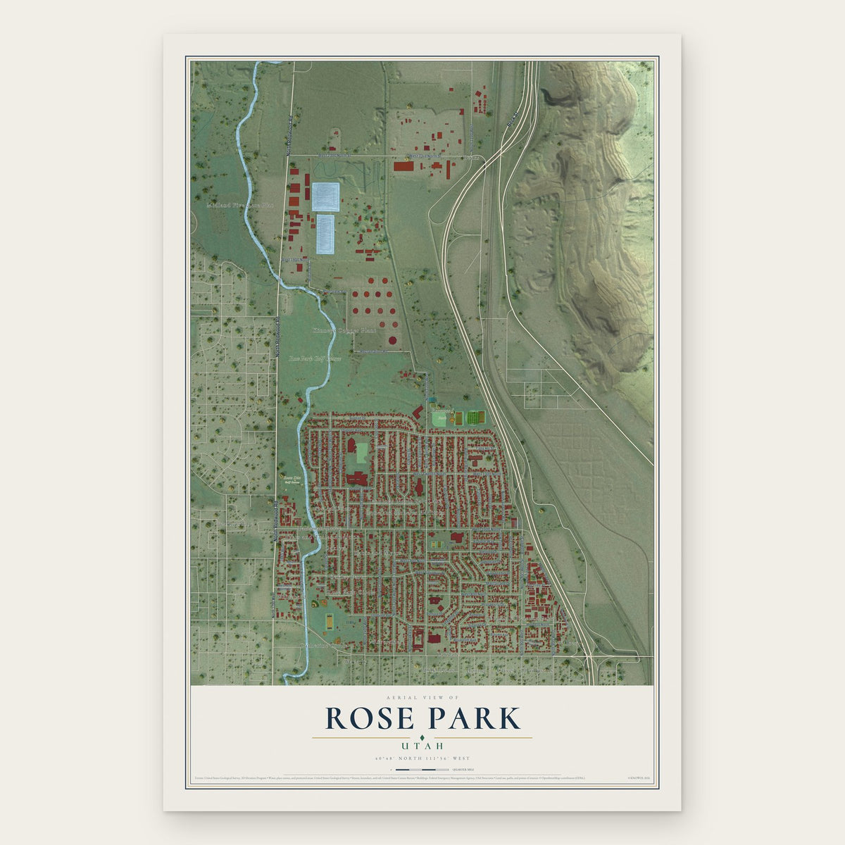 Rose Park, Utah map print, the full design