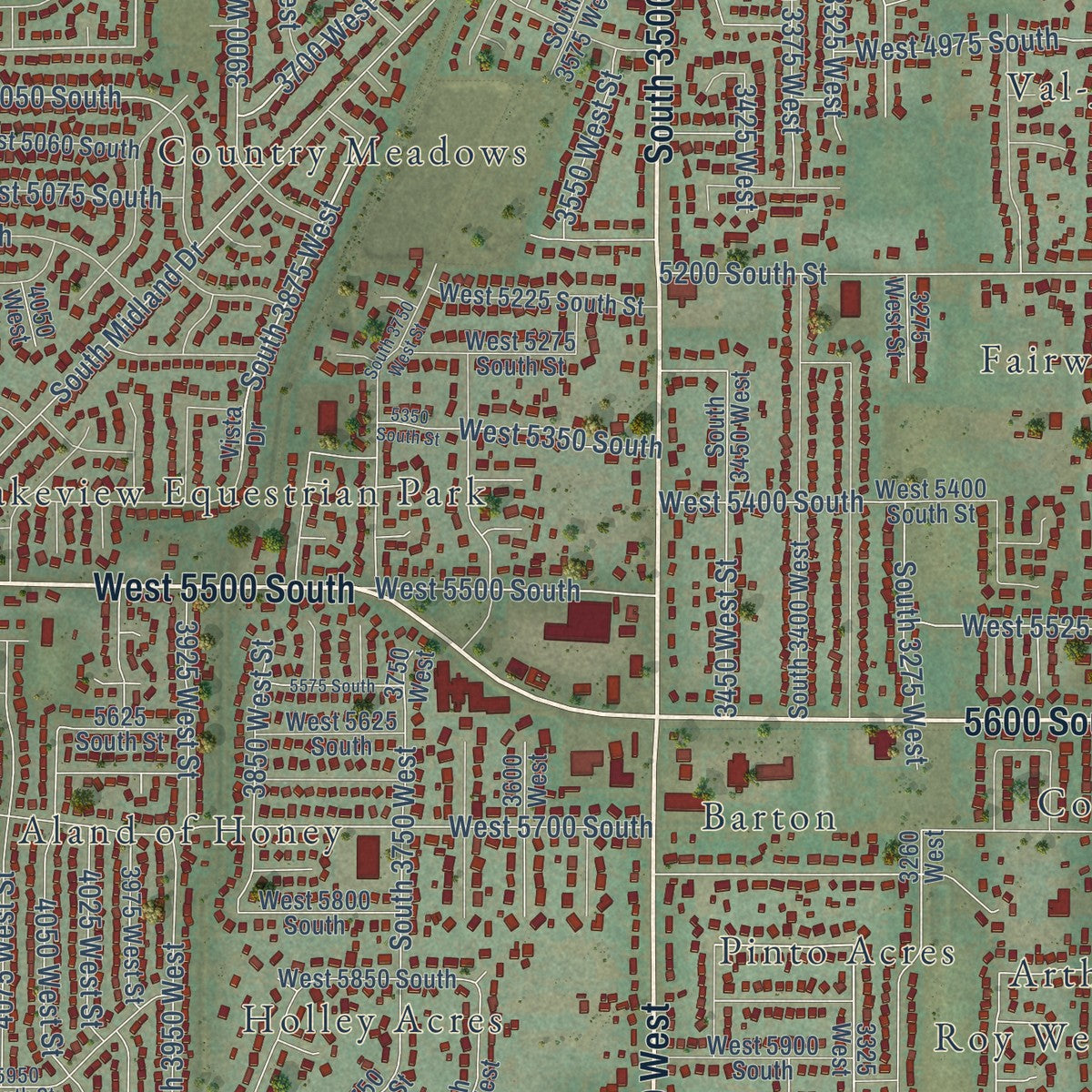 Second close-up of the map of Roy, Utah print showing more streets and buildings