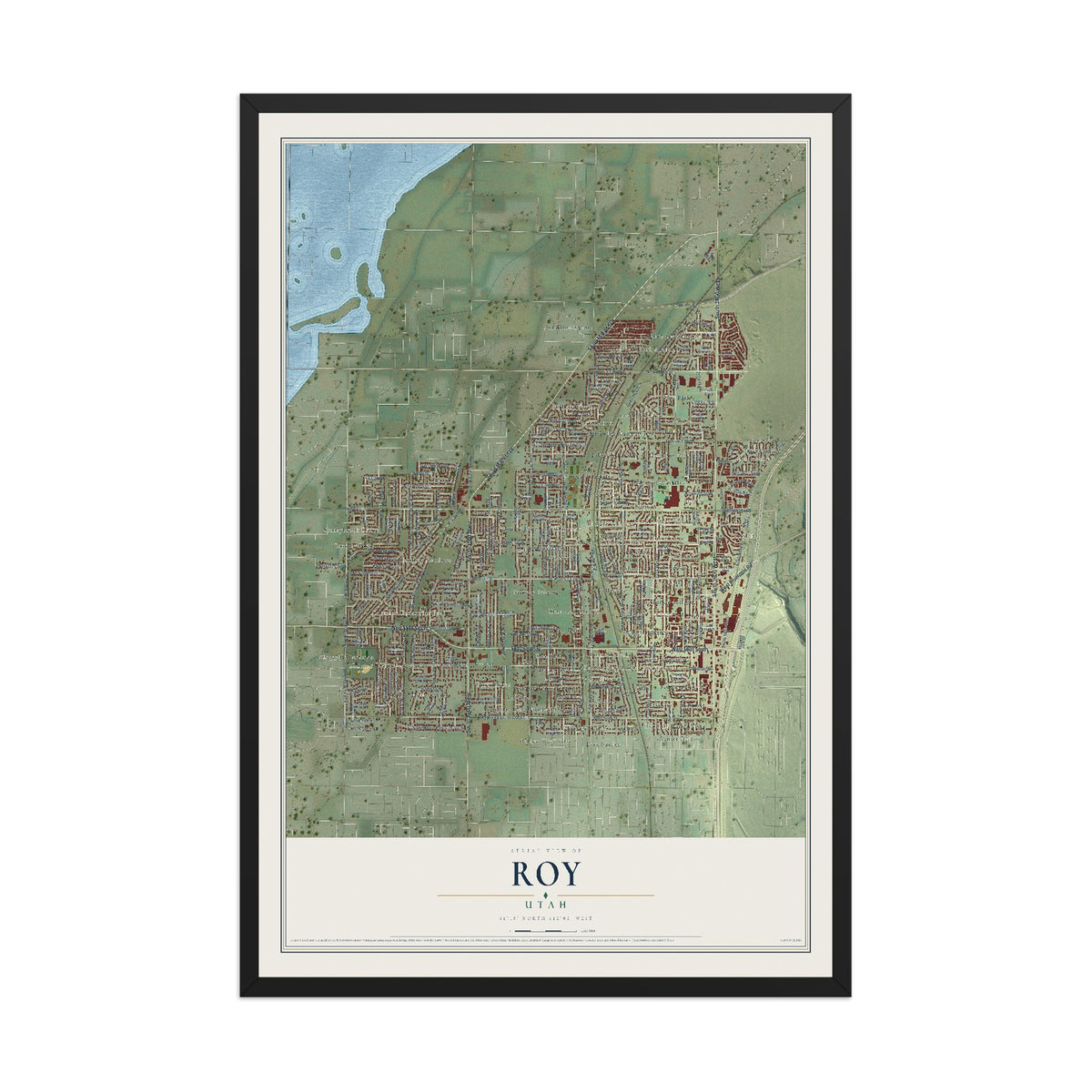 Map of Roy, Utah, 12 x 18 inch print in a black wood frame