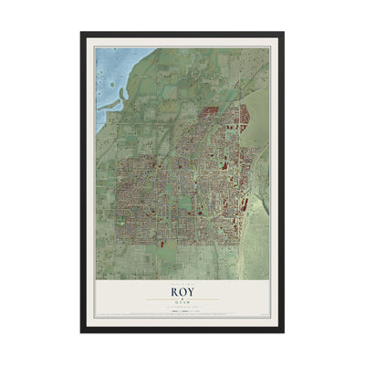 Map of Roy, Utah, 12 x 18 inch print in a black wood frame