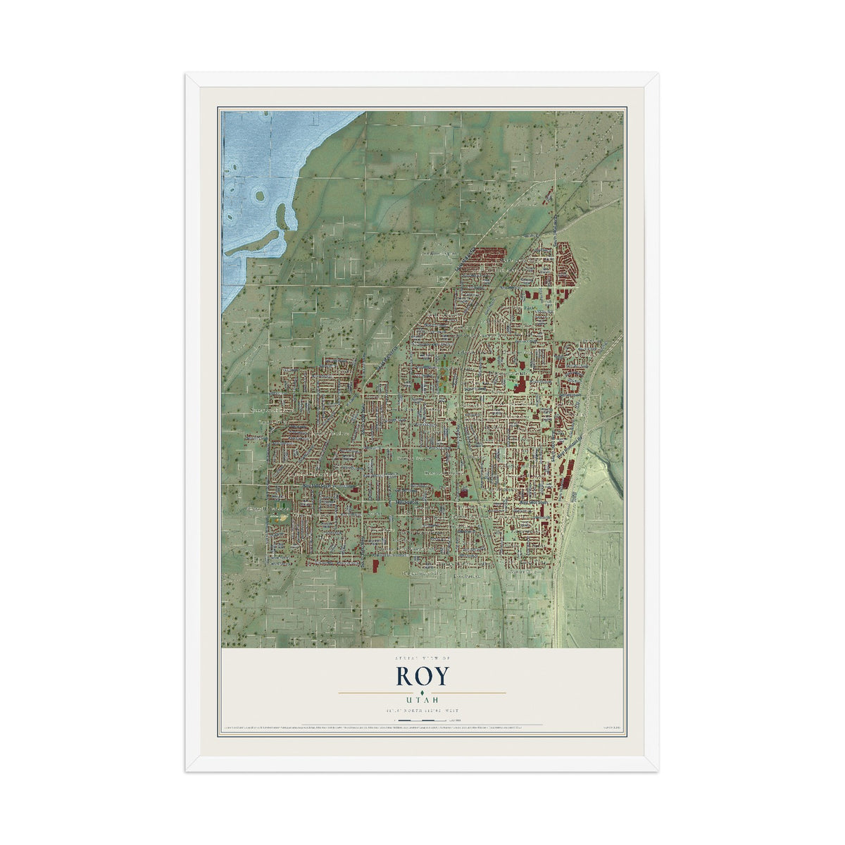 Map of Roy, Utah, 12 x 18 inch print in a white wood frame