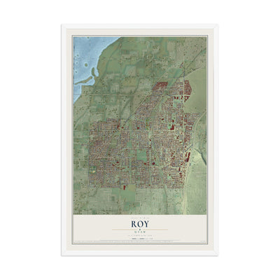 Map of Roy, Utah, 12 x 18 inch print in a white wood frame