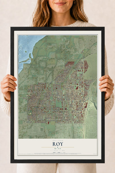Map of Roy, Utah, 18 x 24 inch print in a black wood frame